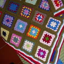 Coperta/plaid in lana lavorata ad uncinetto, nuova, granny vintage