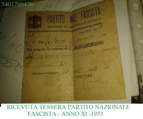 Ricevuta tessera partito - ricevuta,
