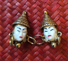 ORECCHINI CLIP VINTAGE SELRO SELINI VISO PRINCIPESSA ASIATICA THAI ceramica THOI