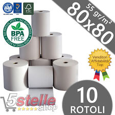 10 ROTOLI TERMICI 80x80 FORO 12 Ø75 MM OMOLOGATI CASSA CARTA TERMICA BPA FREE