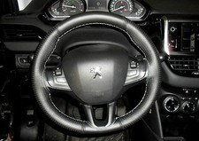 PEUGEOT 2008 COPRI VOLANTE SU MISURA VERA PELLE NERA CON CUCITURE GRIGIE