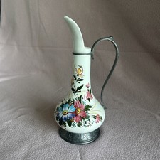 Brocca/Vaso decorativo in ceramica con manico in metallo – decoro floreale