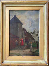 :: ROWLAND HOLYOAKE (1861-1928) DIPINTO AD OLIO SOCIETÀ DI NOZZE CHIESA