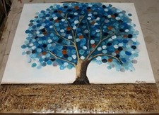 quadro moderno grande albero pietre colorate dipinto tela con telaio 100x100 CM