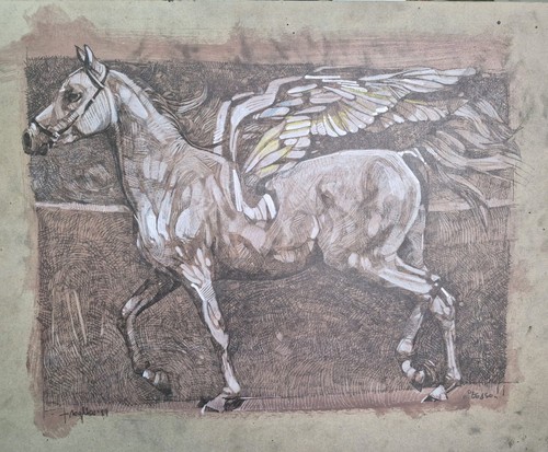 Dipinto tecnica mista pegaso - dipinto,