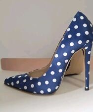 Scarpe donna décolleté tacco alto Sharlene Blu a pois bianchi in raso N.38