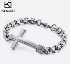 BRACCIALE DA UOMO CON CROCE  BRACCIALETTO STEEL IN ACCIAIO INOSSIDABILE