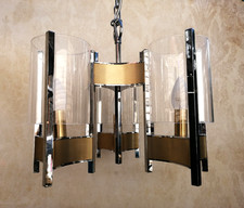 Lampada da soffitto Sciolari Italia sospensione 3 luci vetro cromato anni 70