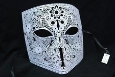 Maschera Veneziana Bauta Bianco In Metallo Filigrana Per Carnevale Casanova