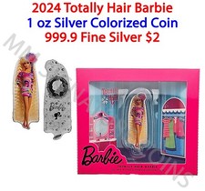 2024 PAMP 1 oz argento totalmente capelli Barbie a forma di moneta colorata licenza Mattel