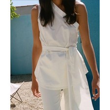 Top Club Monaco Offri monospalla bianco taglia 00 elegante fascia dettaglio bottoni