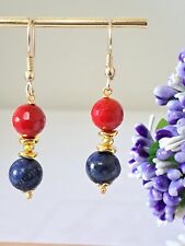 Orecchini Pietre Dure Lapislazzuli Con Perle Corallo Rosso 