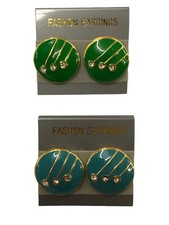 ORECCHINI METALLO ORO SMALTO E BRILLANTINI BIGIOTTERIA VINTAGE ANNI 70-90 CM 2