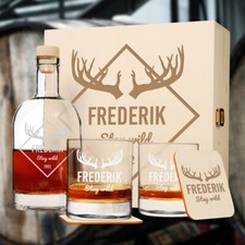 Whisky Set 6-TLG IN Cassa per Legna con Incisione - Regalo il Compleanno - Rum
