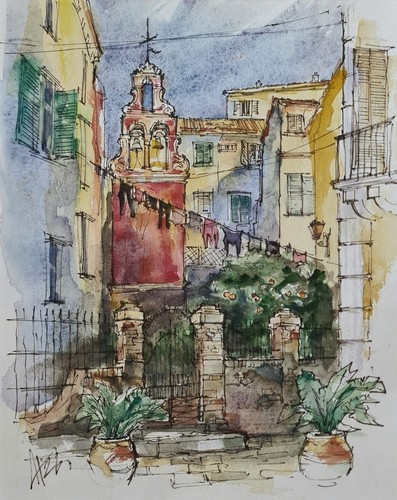 Quadro acquerello chiesa - quadro,