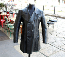 Trench pelle corto nero doppiopetto vintage anni 70 originale taglia L