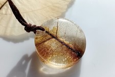 Collana in resina con foglio vero, fatto a mano, trasparente, giallo, regalo