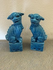 Coppia Statue Cani Fo Blu