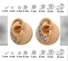 Orecchini Unisex Coppia Argento 925 Zircone Punto Luce Lobo 3-10mm Uomo Donna