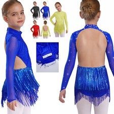 Girls Skirt Carnival Dress Salsa Ballroom Tango Dancewear Classic Long Sleeve