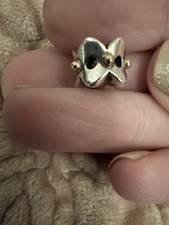 Autentico Pandora Argento Sterling 14k Bicolore Occhiello Pizzo Charm Perla 790326