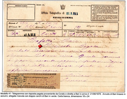 Regno 1876 da corato a - ,,