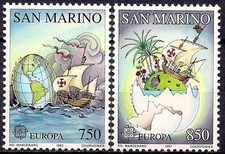 San Marino 1992 Colombo Navi Esplorazione Esploratori Trasporto 2v set