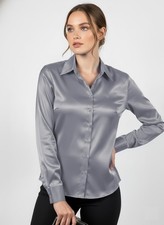 Grey Elegant Women Satin Shirt