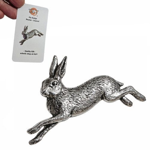 Running hare pewter pin - hare, badge