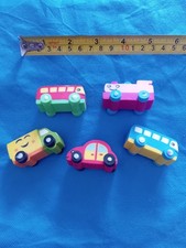 x5 GOMME GOMMINE da COLLEZIONE Vintage ERASER Anni '80s CAMION BUS AUTO COLORATI
