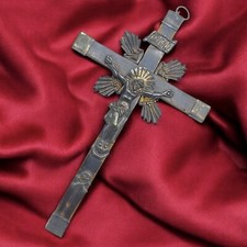 CROCIFISSO IN ARGENTO NAPOLI 1800 SBALZATO Arte Gotica CROCE