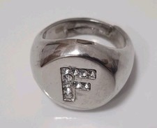 Anello Sigillo PLC Argento Con INIZIALE F Donna MISUR A Regolabile con swarovski