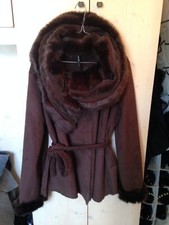 PIANURA STUDIO GIACCA CAPPOTTO ECOFUR CON COLLO CINTA ORIGINALE 46 L