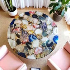 Tavolino rotondo misto pietra agata moderno fatto a mano arte lusso casa e giardino piano