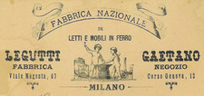 Fattura int. LEGUTTI GAETANO Letti e mobili in ferro. Milano 1890