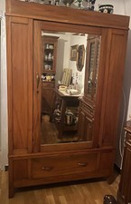 Armadio guardaroba antico In noce  a un Anta con  Specchio e un cassettone