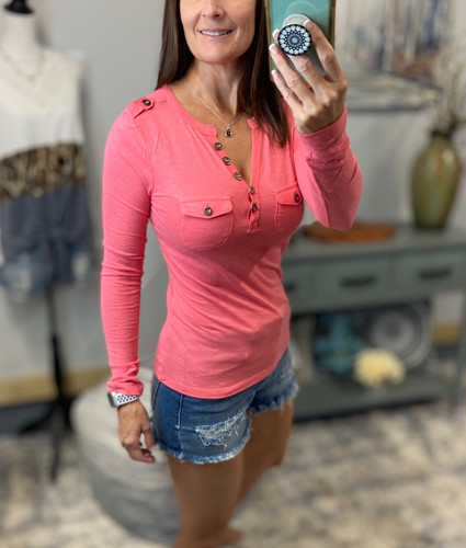 Top henley donna rosa medio - top,