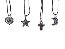 COLLANA CON CIONDOLO VETRO TIPO MURRINA CUORE STELLA LUNA CROCE ARGENTO BASE BLU