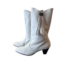 Stivaletti donna scamosciati bianchi come la neve tacco, misura 7,5 dettaglio frange concho