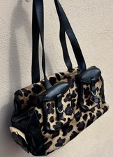 Tosca Blu. Borsa in Vera Pelle Nera Con Lavorazione leopardata. Ottimo Acquisto