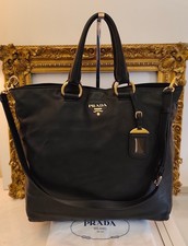 PRADA SHOPPER TOTE BAG Pelle Nera con tracolla