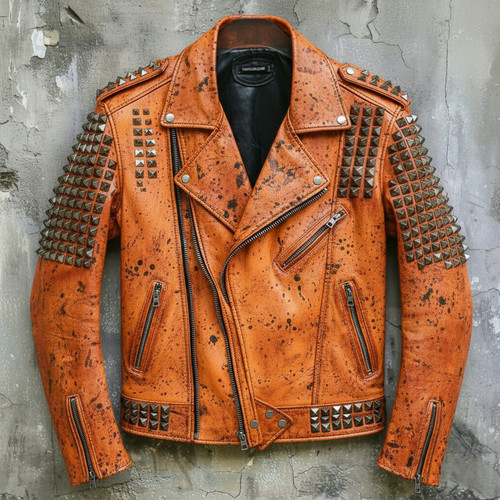 Giacca pelle arancione con - pelle,