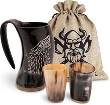 ® Boccale Vichingo Da 600 Ml – Grande Corno Fenrir E 2 Bicchieri Vichinghi per I