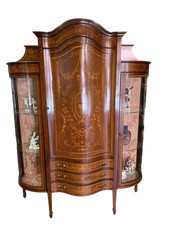 Antica vetrina inglese intarsiata Epoca 1880 circa Vittoriana Londra