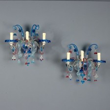 Appliques Antiche Vetro di Murano 4 Luci Coppia Applique Italia XIX Secolo
