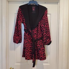 Betsey Johnson Accappatoio Intimo Pile Donna Cappuccio Medio Leopardato Rosa Nero Ottime Condizioni