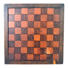 Antico gioco da tavolo a scacchi in legno intarsiato decorativo arte popolare 1800 - da appendere a parete