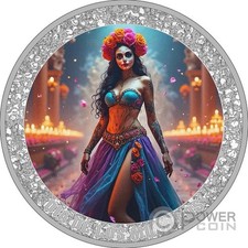 DANCING QUEEN Dia de los Muertos 1 Oz Silver Coin 1000 Francs Cameroon 2025