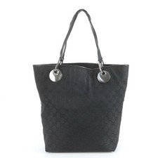 GUCCI Borsa a mano Tote Purse GG Tela Pelle Nera Autentica