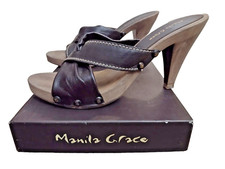 Zoccolo Elegante Aperto in Pelle e Fondo in Legno Manila Grace Size 39 Tacco 10